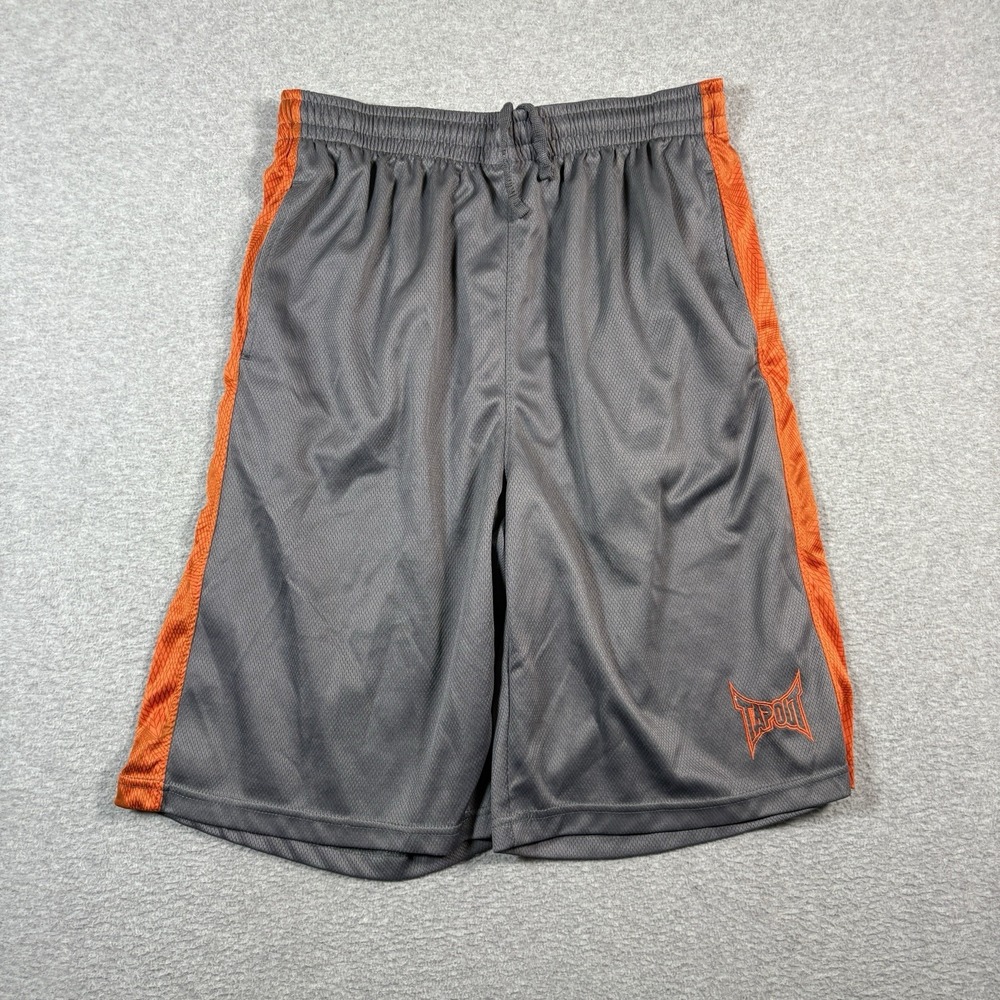 Tapout Mens Large Athletic Mesh Basketball Shorts Gray Orange Baggy Gym Y2K